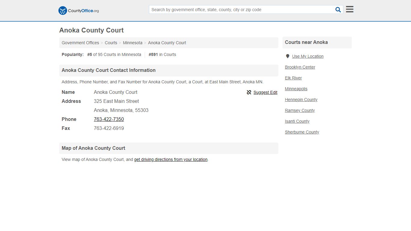 Anoka County Court - Anoka, MN (Address, Phone, and Fax)